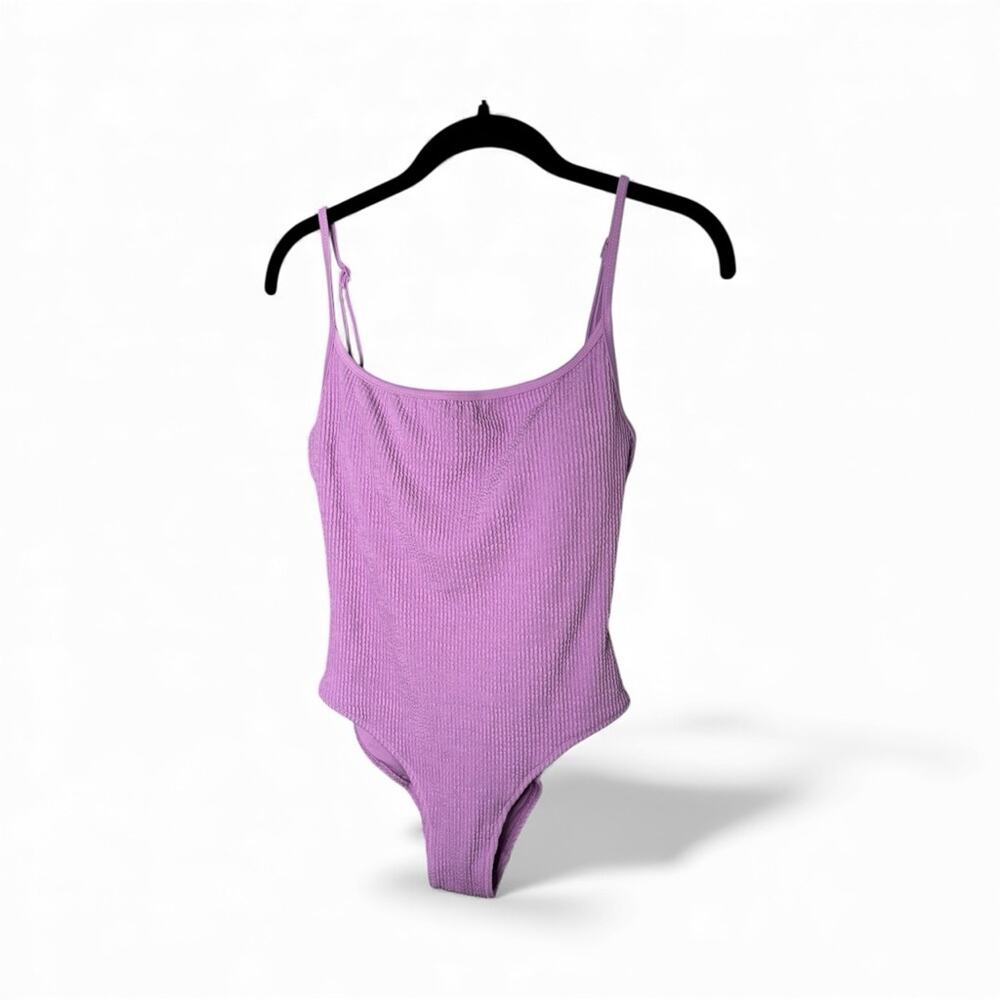 Aerie Purple Ribbed Full Coverage One Piece Swimsuit Medium